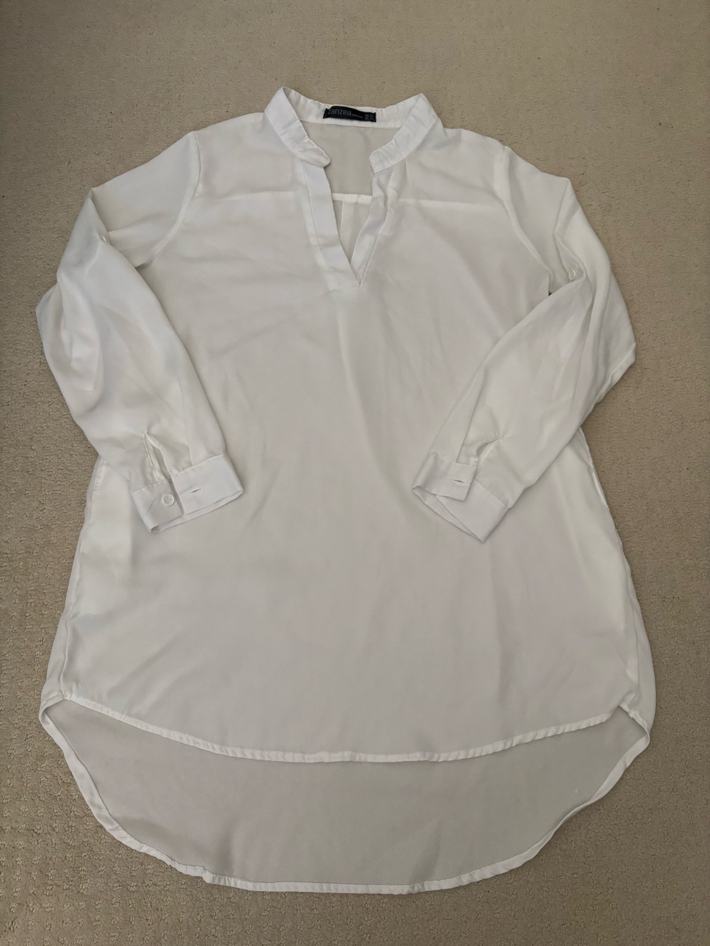 Zanzea Women’s White Collared Long Sleeve V-neck Tunic Sheer Blouse Swim Coverup